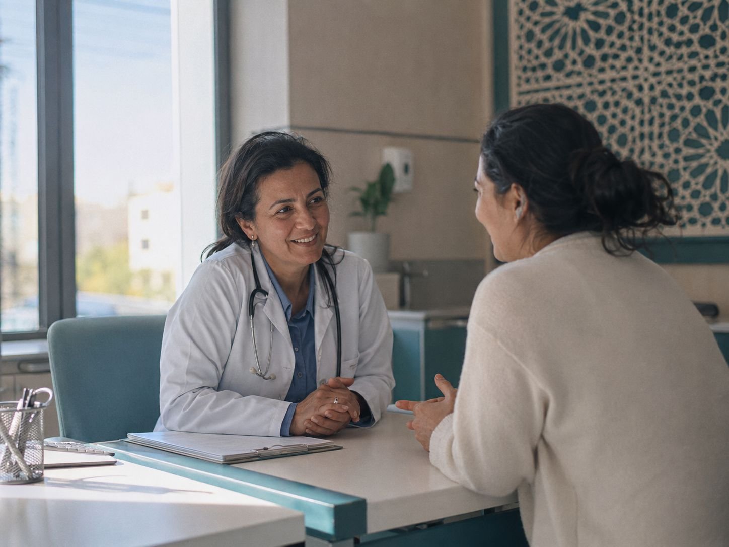 Médecin en consultation avec une patiente