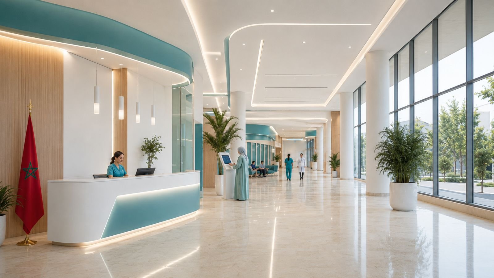 Hall lumineux d'un établissement de santé moderne
