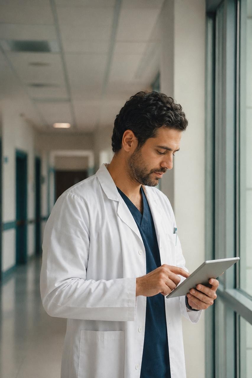 Professionnel de santé utilisant une technologie médicale
